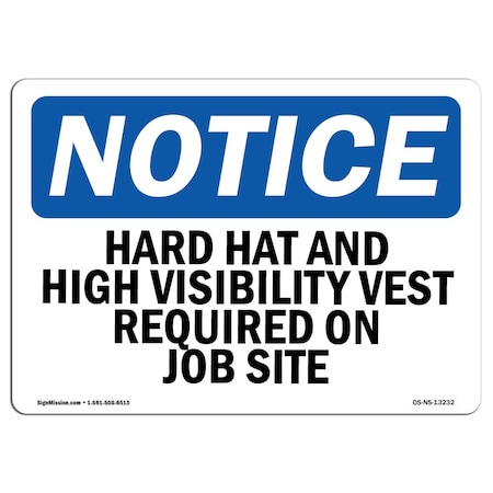 Signmission OSHA Notice Sign, Hard Hat And High Vis Vest On Job Site, 24in X 18in Decal, 24" W, 18" H, Landscape OS-NS-D-1824-L-13232